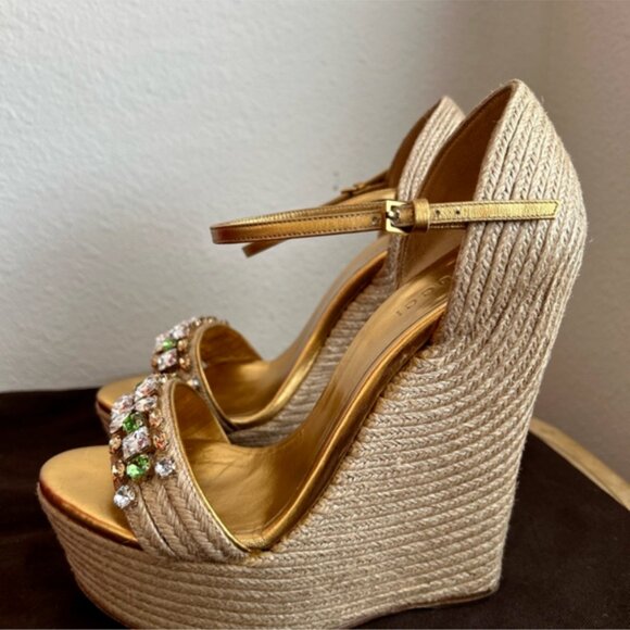 AUTHENTIC GUCCI SWAROVSKI WEDGE ESPADRILLES - Picture 3 of 7